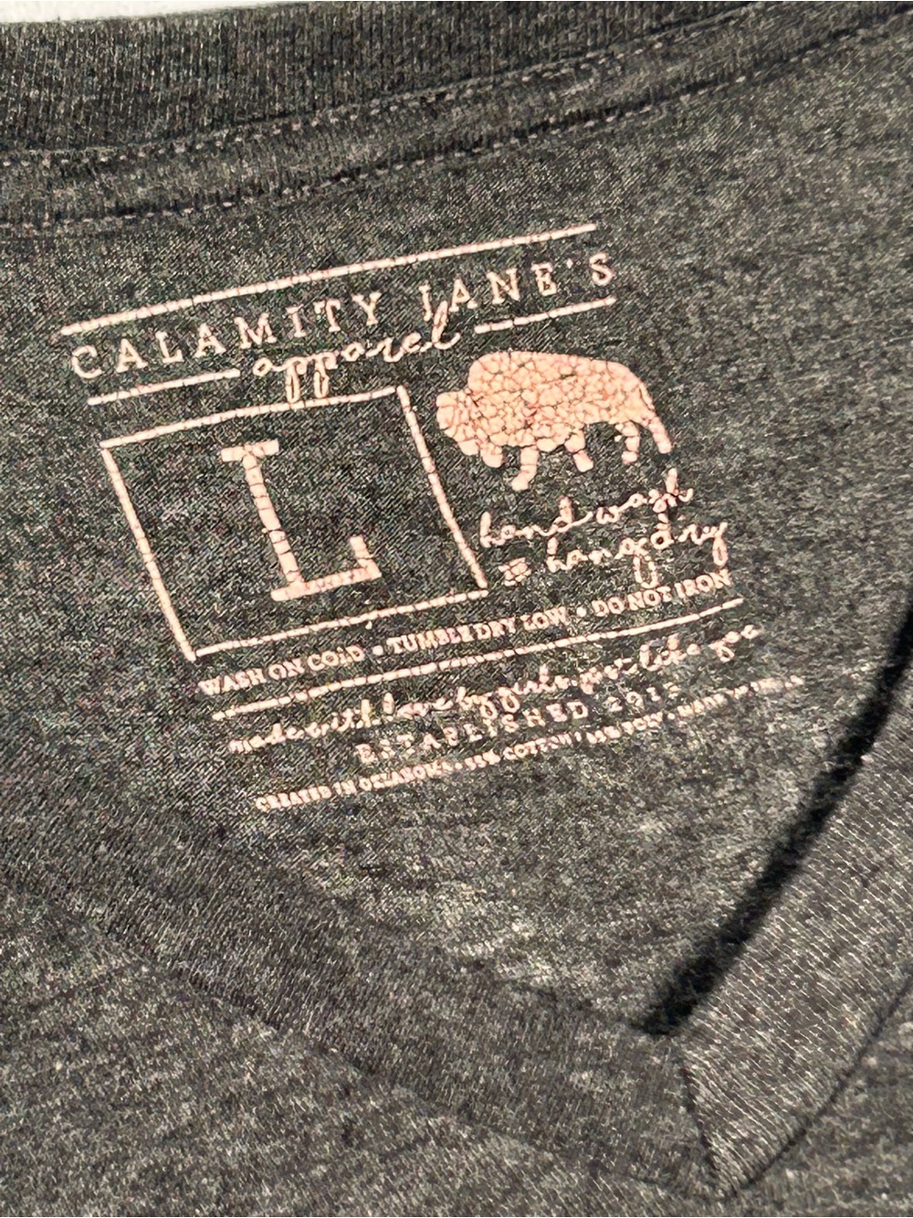 Calamity Jane’s Apparel Oklahoma 1907 Floral Buffalo V-Neck Graphic Tee L - Picture 3 of 7